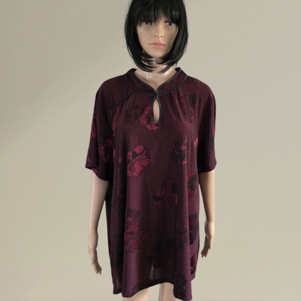 Claire France Floral Wine Color Plus Size Top, 4X